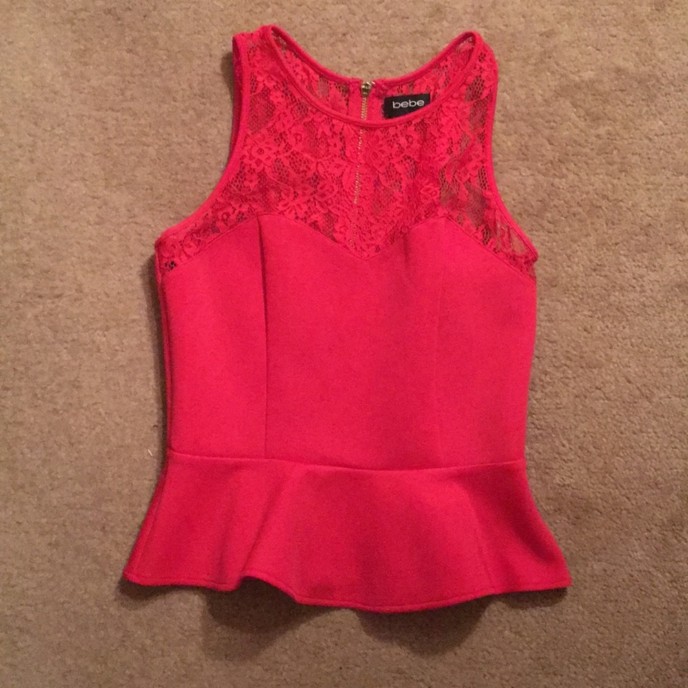 Bebe barberry pink lace peplum tank top